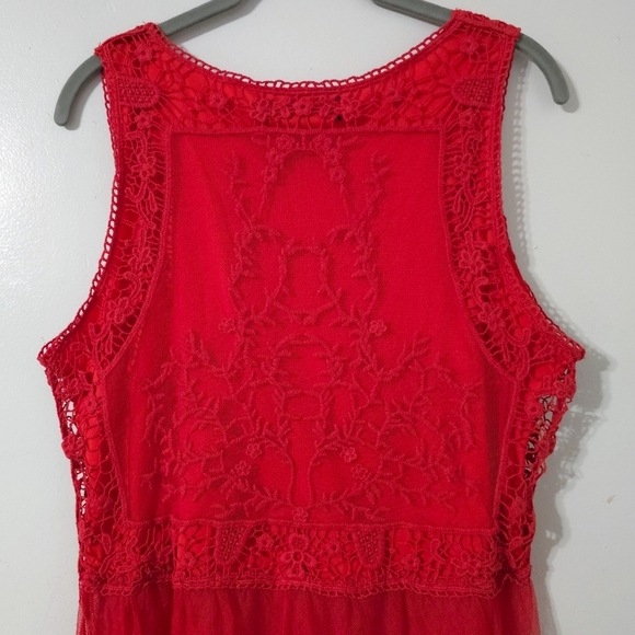 NEW YORK & COMPANY Nwt Lace-Mesh Sleeveless Tiered Tunic Top, Red, L - Picture 9 of 16